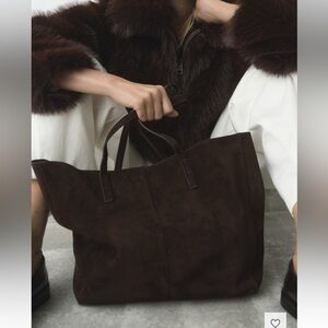 Mango Elegant Brown Suede Shopper Bag- new w/out tags